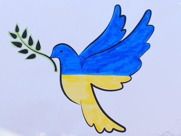 Een Vredesduif in de kleuren van Oekraïne